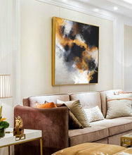 Load image into Gallery viewer, Yellow Black White Abstract Art Original Artwork Cloud Painting Op042