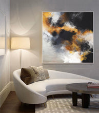 Load image into Gallery viewer, Yellow Black White Abstract Art Original Artwork Cloud Painting Op042