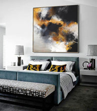 Load image into Gallery viewer, Yellow Black White Abstract Art Original Artwork Cloud Painting Op042