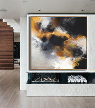 Load image into Gallery viewer, Yellow Black White Abstract Art Original Artwork Cloud Painting Op042
