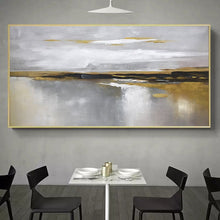 Load image into Gallery viewer, Large Abstract Canvas Art White Ocean Painting Gold Yg002
