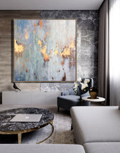 Load image into Gallery viewer, Gray Abstract Painting Golden Leaf Texture Art Ap055