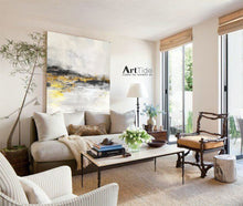 Load image into Gallery viewer, Black White Abstract Painting Yellow Gold Painting Handmade Wall Decor Ap042