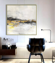Load image into Gallery viewer, Black White Abstract Painting Yellow Gold Painting Handmade Wall Decor Ap042