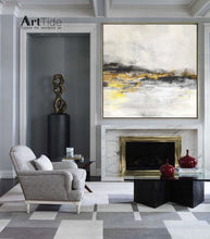 Load image into Gallery viewer, Black White Abstract Painting Yellow Gold Painting Handmade Wall Decor Ap042