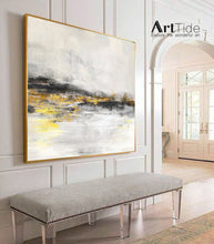 Load image into Gallery viewer, Black White Abstract Painting Yellow Gold Painting Handmade Wall Decor Ap042