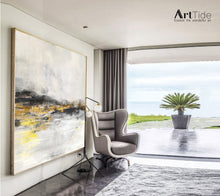 Load image into Gallery viewer, Black White Abstract Painting Yellow Gold Painting Handmade Wall Decor Ap042