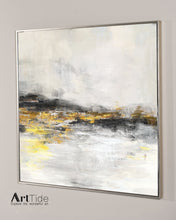 Load image into Gallery viewer, Black White Abstract Painting Yellow Gold Painting Handmade Wall Decor Ap042