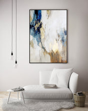 Load image into Gallery viewer, Huge Acrylic Abstract Blue Gold Beige Gray Brown White Painting Canvas Np030