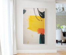 Load image into Gallery viewer, Black And White Oversized Wall Art Yellow Abstract Painting Cp035