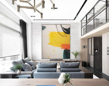 Load image into Gallery viewer, Black And White Oversized Wall Art Yellow Abstract Painting Cp035