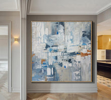 Load image into Gallery viewer, Blue Abstract Painting Canvas Original White Abstract Art Qp076