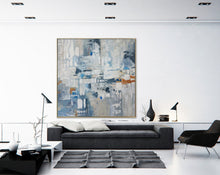 Load image into Gallery viewer, Blue Abstract Painting Canvas Original White Abstract Art Qp076