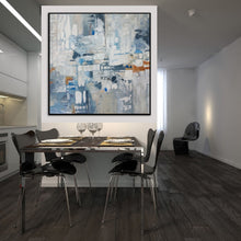 Load image into Gallery viewer, Blue Abstract Painting Canvas Original White Abstract Art Qp076