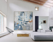 Load image into Gallery viewer, Blue Abstract Painting Canvas Original White Abstract Art Qp076