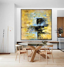 Load image into Gallery viewer, Yellow Blue Black Abstract Painting Oversized Wall Art Op091