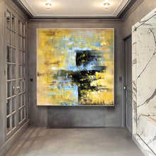 Load image into Gallery viewer, Yellow Blue Black Abstract Painting Oversized Wall Art Op091
