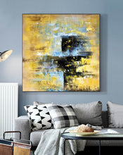 Load image into Gallery viewer, Yellow Blue Black Abstract Painting Oversized Wall Art Op091