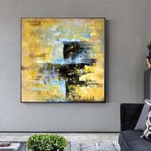 Load image into Gallery viewer, Yellow Blue Black Abstract Painting Oversized Wall Art Op091