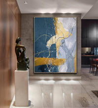 Load image into Gallery viewer, Grey And Blue Painting Large Abstract Art on Canvas Bp088