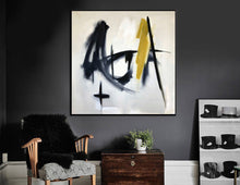 Load image into Gallery viewer, Black and White Painting Yellow Abstract Art Op037