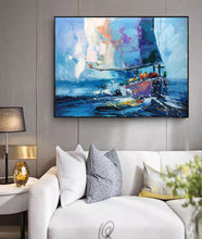 Load image into Gallery viewer, Seascape Painting Blue Abstract Sailing Boat Painting Yp005