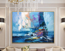 Load image into Gallery viewer, Seascape Painting Blue Abstract Sailing Boat Painting Yp005