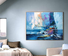 Load image into Gallery viewer, Seascape Painting Blue Abstract Sailing Boat Painting Yp005