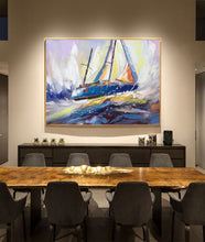 Load image into Gallery viewer, Blue Ocean Painting Sailboat Painting Landscape on Canvas Op031