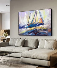 Load image into Gallery viewer, Blue Ocean Painting Sailboat Painting Landscape on Canvas Op031