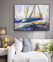 Load image into Gallery viewer, Blue Ocean Painting Sailboat Painting Landscape on Canvas Op031