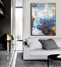 Load image into Gallery viewer, Dark Blue White Brown Abstract Painting Huge Art NP048