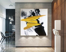 Load image into Gallery viewer, Black White Gold Abstract Painting Office Wall Art Cp030