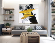 Load image into Gallery viewer, Black White Gold Abstract Painting Office Wall Art Cp030