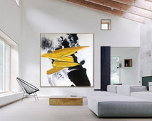 Load image into Gallery viewer, Black White Gold Abstract Painting Office Wall Art Cp030