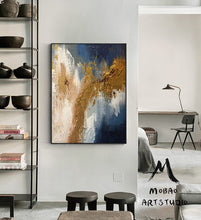 Load image into Gallery viewer, Large Living Room Art Blue Gold Abstract Painting Bg012