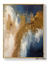 Load image into Gallery viewer, Large Living Room Art Blue Gold Abstract Painting Bg012