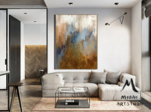 Load image into Gallery viewer, Large Blue Painting Gold Abstract Art Oversized Artwork for Living Room NP050