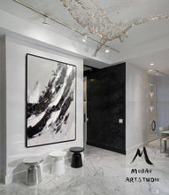 Load image into Gallery viewer, Gray White Painting Black Painting,Oversized Black and White Art BL017