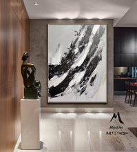Load image into Gallery viewer, Gray White Painting Black Painting,Oversized Black and White Art BL017