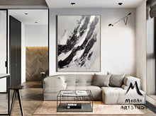 Load image into Gallery viewer, Gray White Painting Black Painting,Oversized Black and White Art BL017