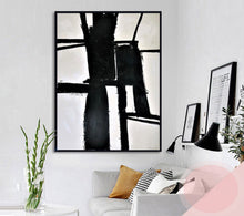 Load image into Gallery viewer, Black and White Wall Art Oversized Abstract Painting on Canvas Op043