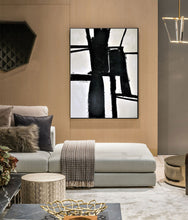 Load image into Gallery viewer, Black and White Wall Art Oversized Abstract Painting on Canvas Op043