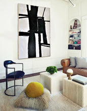 Load image into Gallery viewer, Black and White Wall Art Oversized Abstract Painting on Canvas Op043