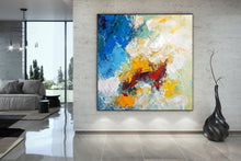 Load image into Gallery viewer, Blue White Yellow Abstract Painting on Canvas Large Artwork Dp035