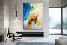Load image into Gallery viewer, Blue White Yellow Abstract Painting on Canvas Large Artwork Dp035