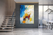 Load image into Gallery viewer, Blue White Yellow Abstract Painting on Canvas Large Artwork Dp035