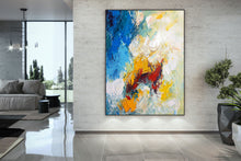 Load image into Gallery viewer, Blue White Yellow Abstract Painting on Canvas Large Artwork Dp035