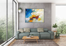 Load image into Gallery viewer, Blue White Yellow Abstract Painting on Canvas Large Artwork Dp035