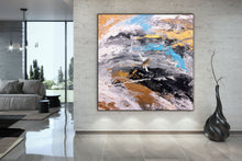 Load image into Gallery viewer, Black Grey Gold Contemporary Wall Art Acrylic Abstract Painting Dp105